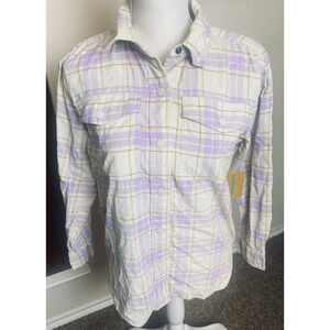 Thereabouts Girls Long Sleeve Flannel Shirt Purple cream plaid L 14 NWT
